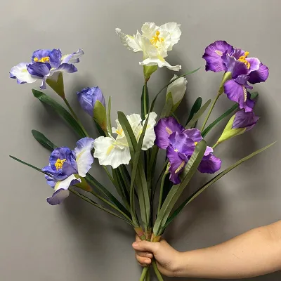 A-917 Artificial Iris Flower Decorative Window Flower Purple 3 Heads Silk Iris Artifical Flower