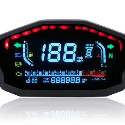 Universal Motorcycle LED LCD Speedometer with Water Temperature Fuel Gauge Digital Odometer New Condition Plastic Material