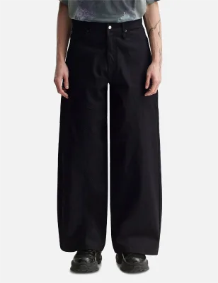 ZY Manufactures Custom 100% Cotton Mid Waist Solid Black Denim Pants Straight Leg Wide Fit High Quality Curved Panel Seams Jeans