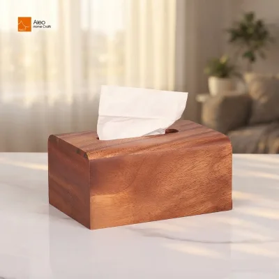 Aleo Classic Walnut Wood Facial Tissue Holder & Box Cover for Home and Hotel Use