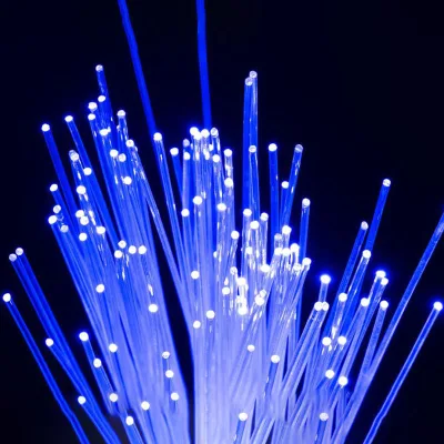 Colorful LED Fiber Optic Chandelier with Aluminum Hanging Leaves Modern Art Installation for Luxury Hotel Dining Rooms