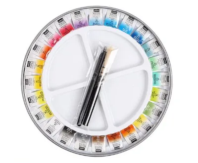 Pebeo Fine Metal Round Painting Box Watercolour Palette Kit With Brush