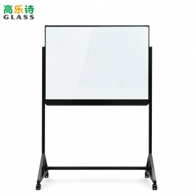 Office Magnetic Glass Whiteboard Rolling Stand 4mm Tempered Glass Ghost-Free Writing Board Full Marker Tray Heavy-Duty Iron