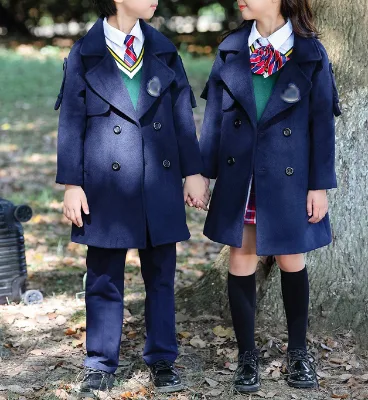 New Fashion Black Color Autumn Winter Cashmere Custom Children's School Uniform Coats Primary Kindergarten Clothes
