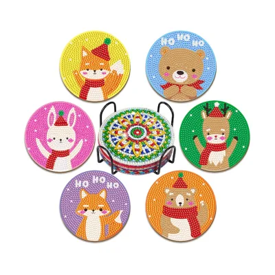 DIY Diamond Painting Coaster With Holder Cup Mat Pad Cartoon Animal Drink Cup Cushion Table Placemat Heat Resistant Cup Pad