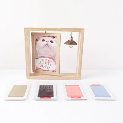 2025 Creative New Zealand Pine Lighting Photo Frame 360 Rotating Hand Foot Imprint 0-3 Months Custom Logo Popular Baby Souvenir