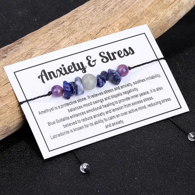Natural Stone Beaded Bracelet Handmade Adjustable Charm Bracelet Couple Friendship Jewelry Wish Card Bangle Beach Anklet Gifts