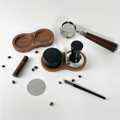 Walnut Tamping Station Coffee Tamper 51/54mm Espresso Accessories Organizer Adjustable Portafilter Stand