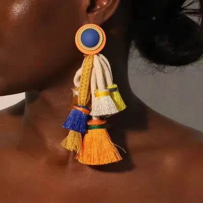 New Bohemian Fashion Polyester Tassel Earrings Handmade Rope Thread Statement Drop Earrings