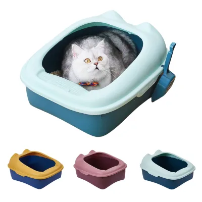 Semi-Closed Cat Litter Box Big Capacity Leak Proof Anti Splashing Cat Toilet With Shovel