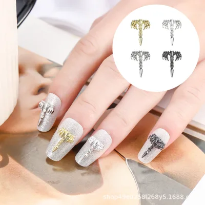 Nail Art Charms for Jewelry Retro Alloy Feathers 3D Nail Art DIY Punk Manicure Accessories