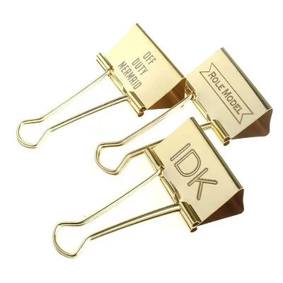 Advertising Stationery Custom Fold Back Clips Gold Laser Logo File Documents Paper Binder Clips