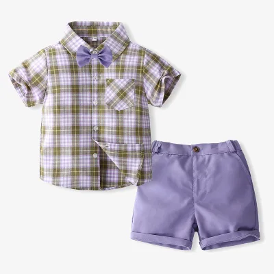Boys Casual Plaid Suit for Toddler Solid Style Dance Performance and Seaside Vacation Clothing