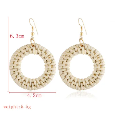 Hot Rattan Earrings Wooden Geometric Woven Bohemian Earrings Handmade Straw Braid Bamboo Earrings