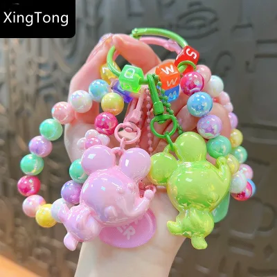 3D Acrylic Cartoon Animal Key Ring Car Bag Pendant Cute Beaded Wristlet Bracelet Mouse Keychain