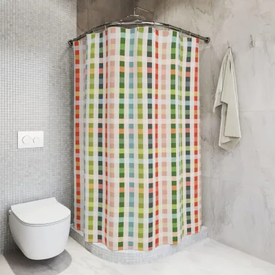 Colorful Plaid Printed Polyester Shower Curtain Geometric Check Bathroom Curtain for Home Hotel Bath Decor Wholesale