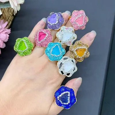 CH-LAR0442 Vintage Natural Stone Rings Flower Shaped Crystal Stone Rings Adjustable Copper Gemstone Rings Jewelry Wholesale