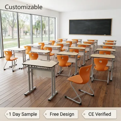 Evepretty Modern Design School Classroom Furniture Student Metal Single Study Desk and Chair HPL Table and Chair