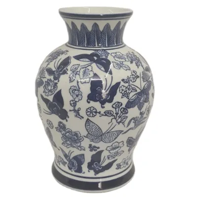 Flower Vase Blue and White Ceramic, New, Vintage, Chinese, Decorative Home