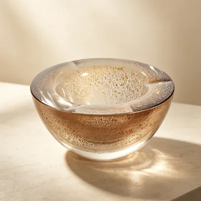 Luxe Shimmering Hand-Blown Champagne Gold Art Glass Bowl Galaxy Gold Particles Ashtray Centerpiece for Palace Hotel Wedding