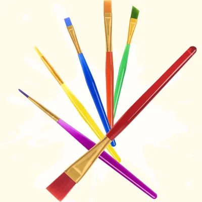 Colorful Kids Painting Brush Set 6pcs with Plastic Handle and Nylon Hair for Young Artists