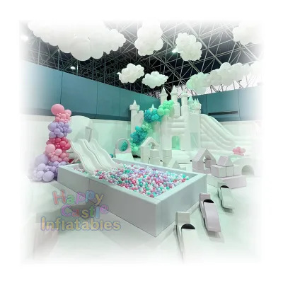 Custom White Bouncy Castle Bounce House Slide Combo Kids Soft Play Equipment