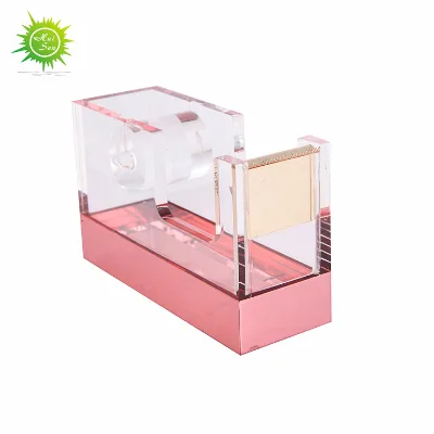 HUISEN Office Desktop Supplies Cute Rose Gold Small clear Acrylic Tape Dispenser