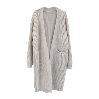 Korean Style One Size Comfortable Knee Raglan Sleeve Sweater Autumn and Winter Long Pocket Knit Cardigan