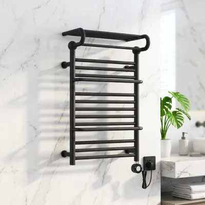 Matte Black Electric Heated Towel Rail With Top Shelf Smart WIFI Thermostat Towel Rail Suppliers