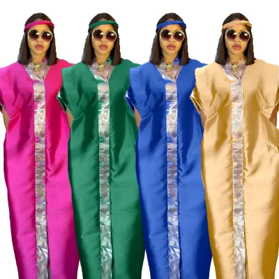 Women's Plus Size Printed Dress Turban Casual Loose Gown for Summer Cross-Border Trade AliExpress Targeted for Africa Middle