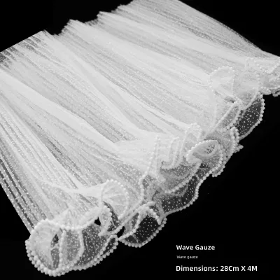 Elegant Pearl Beaded Edge Snow Point Wave Mesh Yarn for Flower Wrapping Romantic Ruffle Tulle Floral Bouquet Packaging Supplies