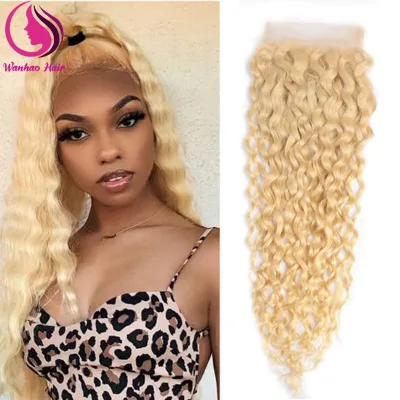 Blonde Closure Deep Wave Human Hair 4x4 613 Lace Closure Pre Plucked Transparent Lace Free Part With Baby Hair Closure for Women