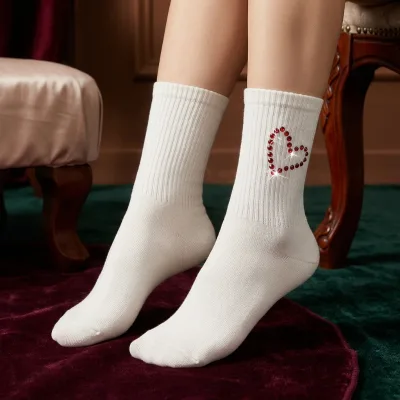 Women's Spring Cotton Crew Socks with Customized Logo Glitter Diamond Design Breathable Thin Socks for Daily Use