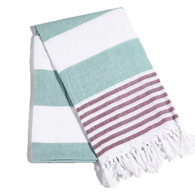 Large Size 100% Cotton Stripe Turkish Tassel Beach Towel with Fringes Custom Disposable Modern Quick-Dry