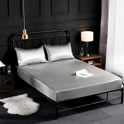 Simulated Silk Bed Sheet Polyester Mattress Protective Cover Solid Color Fitted Flat Sheets