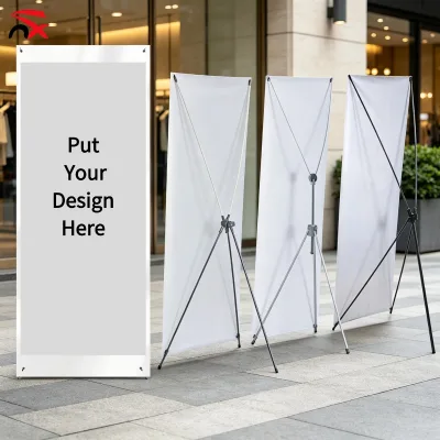 Custom Advertising Banner Stand Portable Display Windproof Base Hanging Sign Trade Shows Promotions Metal Indoor Outdoor