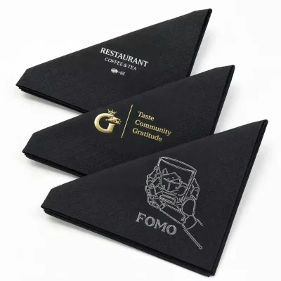 Custom Logo Black Paper Napkins Diamond Embossed Virgin Wood Pulp Dinner Serviette for Restaurant Hotel Bar Cafe