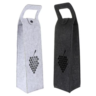 Single Bottle Felt Wine Tote Carrier Bag Custom Hollow-out Grapes Pattern Christmas Wine Gift Wrapping Bag