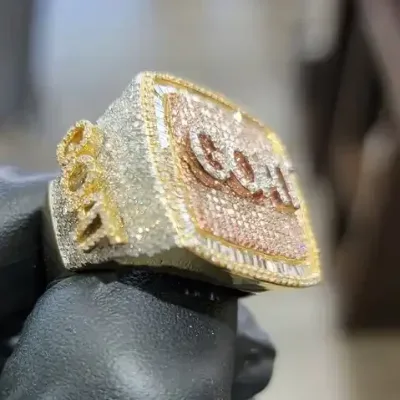 Luxury Custom Jewelry 3.4ctw 10k Yellow Gold Championship Baguette Moissanite Diamond Men Ring