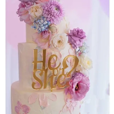 Big Size Hot Sales He or She Acrylic Cake Topper for Baby Shower Gender-reveal Party Decorations