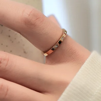 18k Gold Stainless Steel Ring Wholesale No Fade Simple Wedding Engagement Rings for Gift