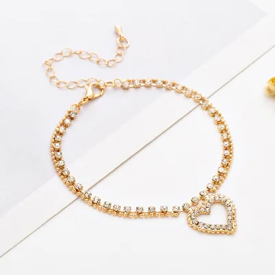 2024 Full Diamond Fashion 18K Heart Shape Micro Pave Women Pendants Jewelries Charm Anklet