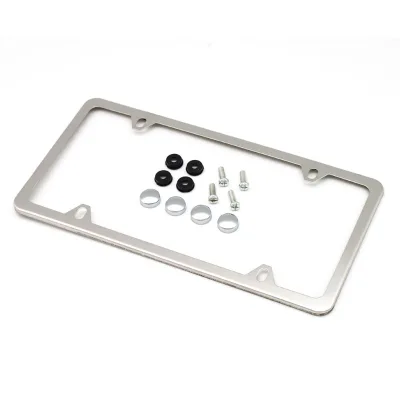 Stainless Universal American License Plate Frame Steel Silver Metal Car License Plate Frame Label Cover Screw Cap