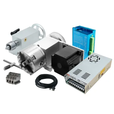 CNC 4th Axis Rotary Axis K12-100 4-Jaw Chuck 65mm Center Height with Tailstock & Nema 34 4.5Nm Closed Loop Stepper Motor Set