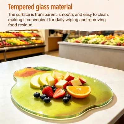 Whole sale Apple Shaped Thick tempered glass cutting board Kitchen glass Non-porous Antibacterial cutting board