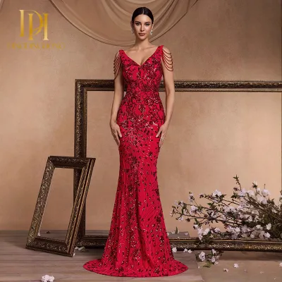 Sequined Ladies' Banquet Fitted Fishtail Dress Floor-length Summer A-line Evening Dress