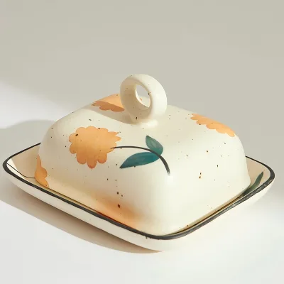 Ceramic Bread and Butter Dish Speckled Yellow Flower Butter Dish Butter Dish Vintage With Lid