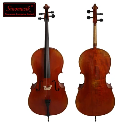 Sinomusik Custom Label Good Sound String Instrument Hand Painted Oil Red Brown Flame Maple Carved Spruce Top Professional Cello