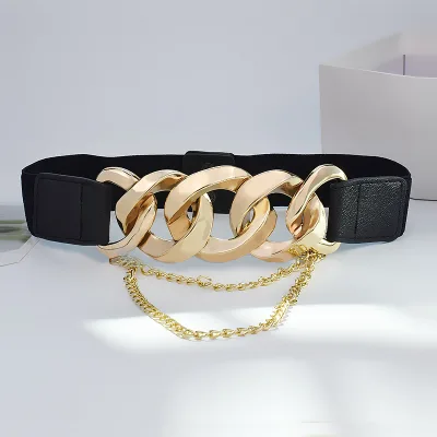 Elastic Corset Belt Gold Chain Belts for Women Tassel Stretch Ceinture Femme Cummerbunds Fashion Luxury Dress Cintos
