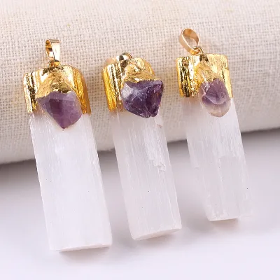 Natural Selenite Chakra Stone Pendant for Children for DIY Jewelry Making Gift-Necessities Necklace Amethyst Crystal Pendant
